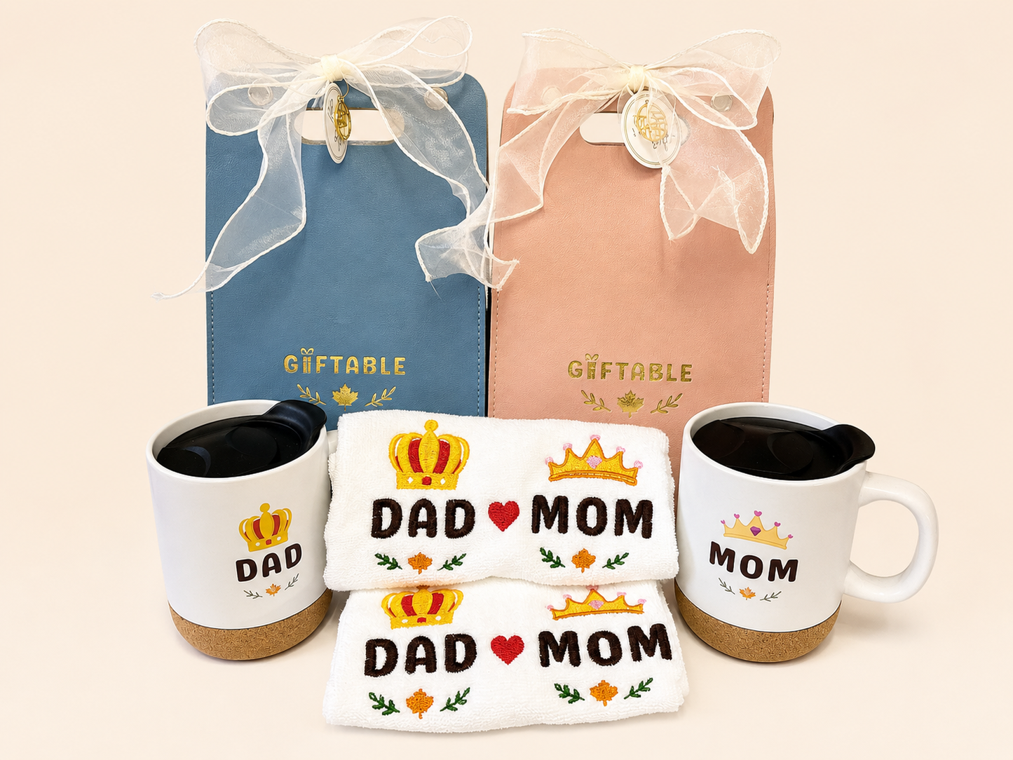 Dad & Mom Everyday Gift Set – 4 Piece (Mugs + Hand Towels)