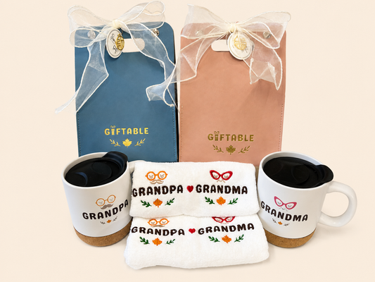 Grandpa & Grandma Everyday Gift Set – 4 Piece (Mugs + Hand Towels)