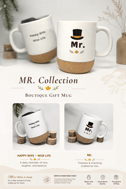 Mr. & Mrs. Mug Set – 2 Piece (Cork Base)