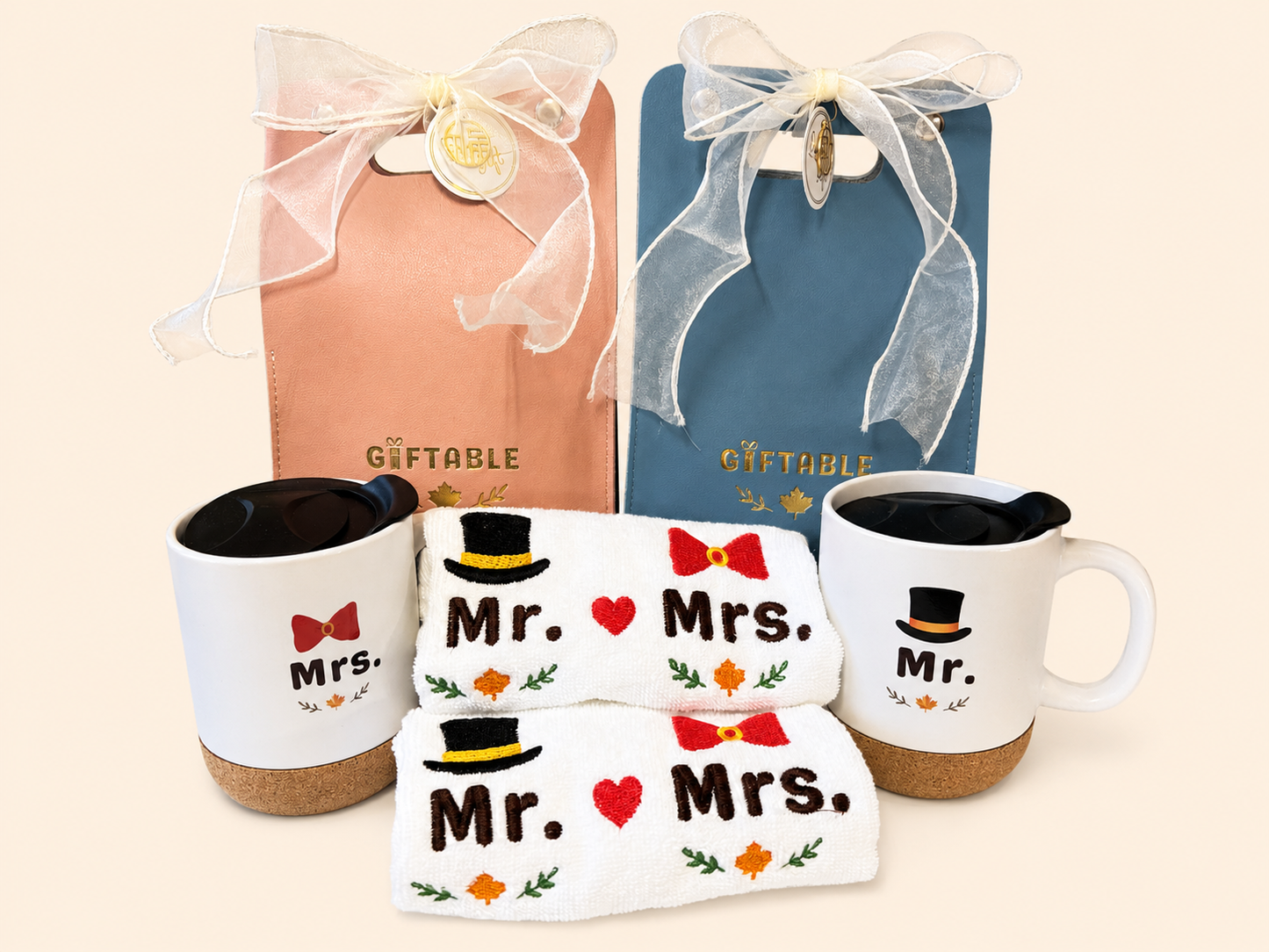 Mr. & Mrs. Everyday Gift Set - 4 Piece (Mugs + Hand Towels)