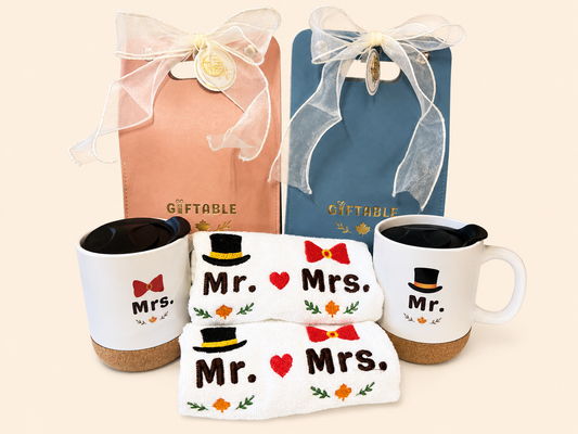 Mr. & Mrs. Everyday Gift Set - 4 Piece (Mugs + Hand Towels)