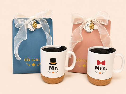 Mr. & Mrs. Mug Set – 2 Piece (Cork Base)