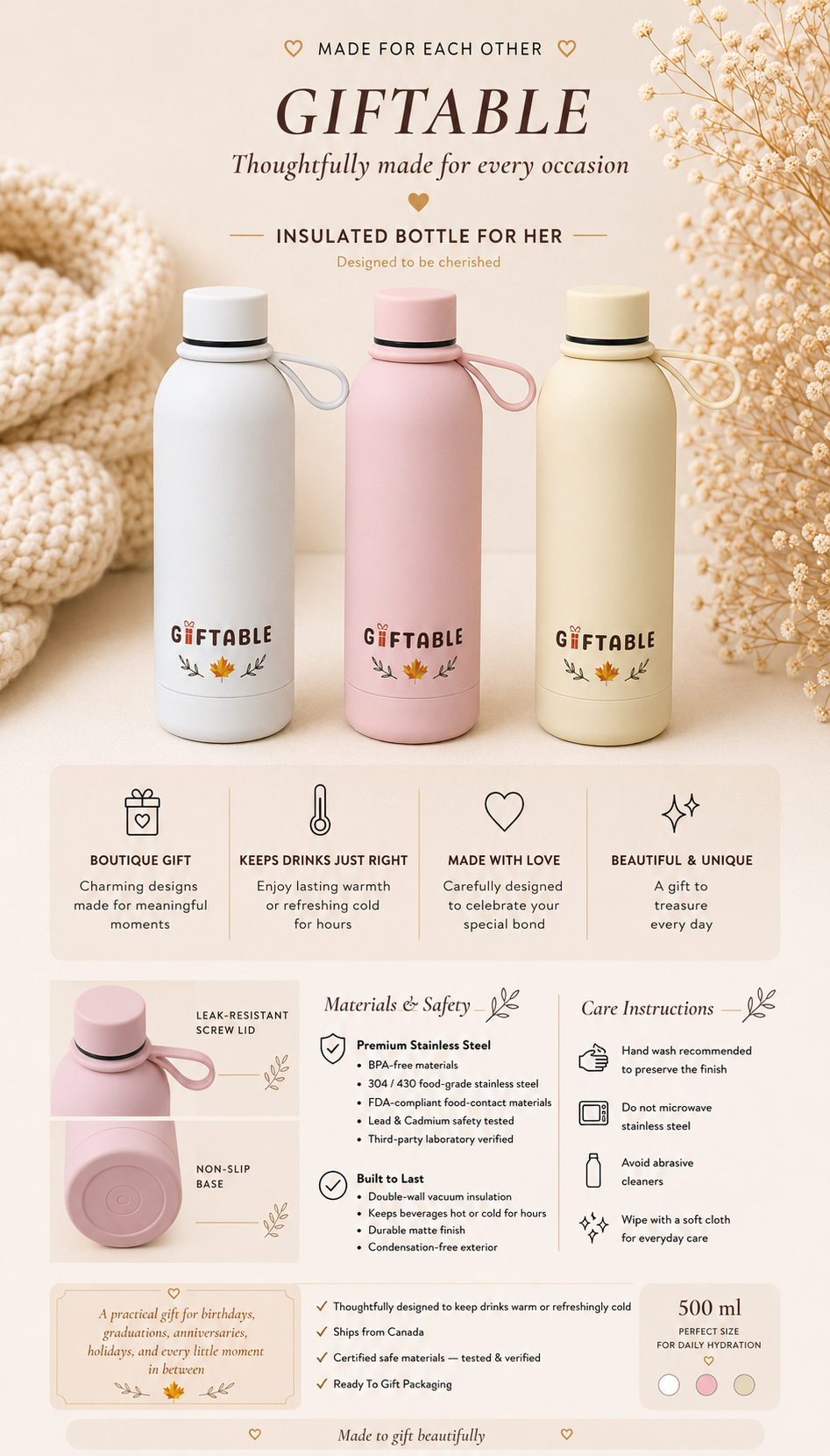 Giftable™ Everyday Insulated Bottle for Her — 500 ml