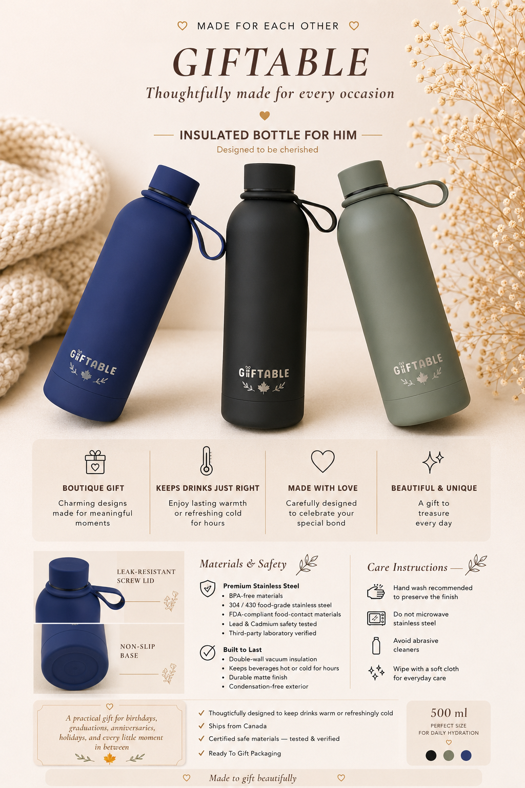 Giftable™ Everyday Insulated Bottle for Him — 500 ml